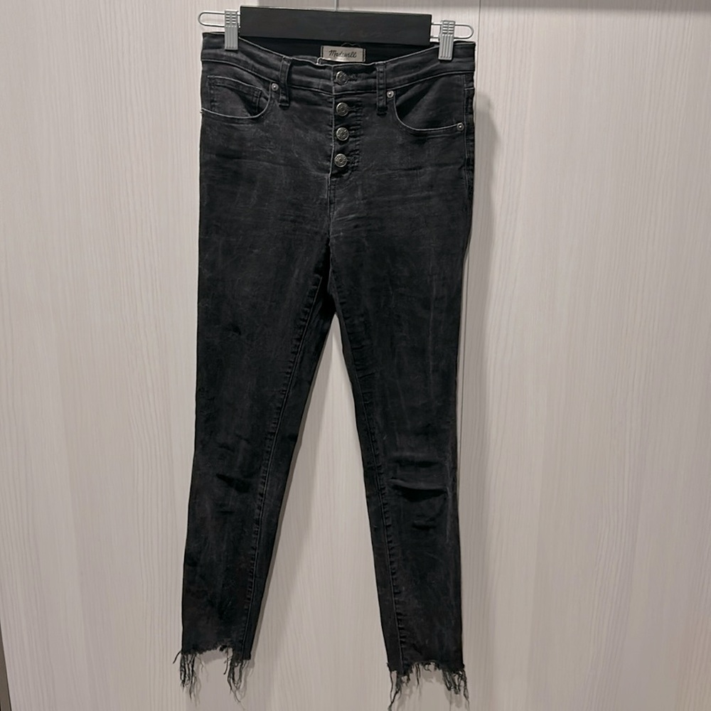 Madewell Women's 9" high-Rise Skinny Exposed Button Fly Raw Hem Black Jeans 26